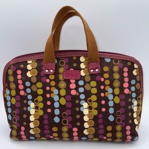 Fossil Canvas Make-up Cosmetic Bag Polka-Dots Divided Wipeable Liner Pockets